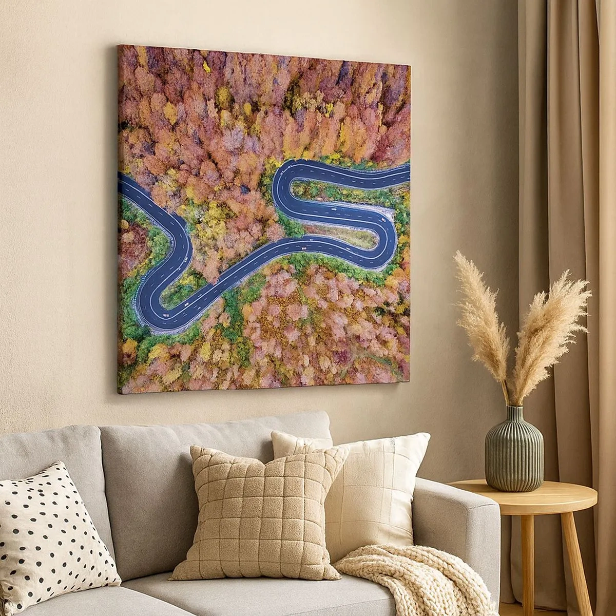 Lærredstryk - Billede på lærred - En snoet vej gennem skoven - 30x30 cm