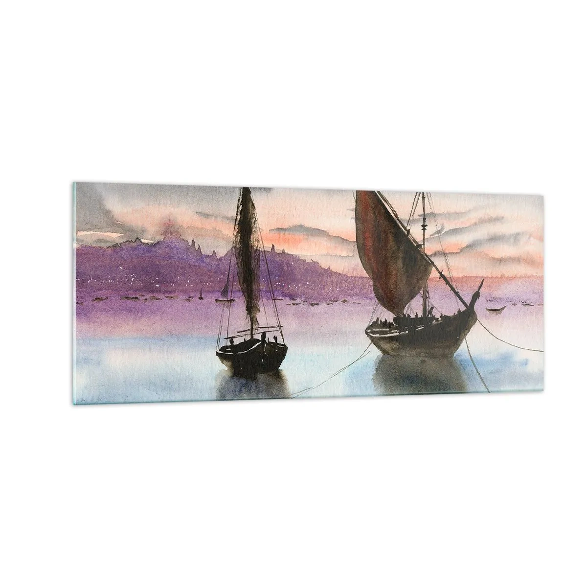 Billede på glas - Aften i havnen - 100x40 cm