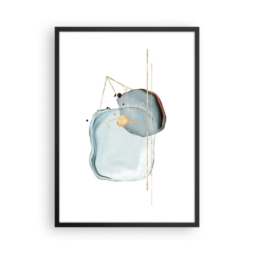 Plakat i sort ramme - Abstrakt akvarelkomposition med et geometrisk guldmønster - 50x70cm - En undersøgelse af dråber - Moderne vægdekoration til stue og soveværelse ARTTOR