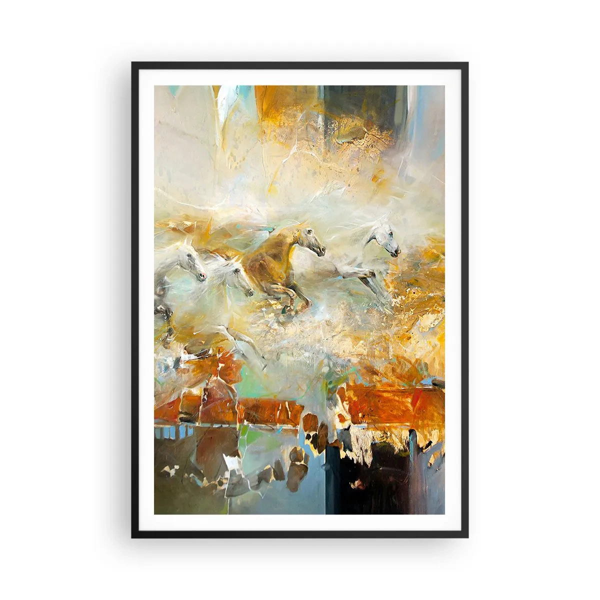 Plakat i sort ramme - Galopperer gennem lyset - 70x100 cm