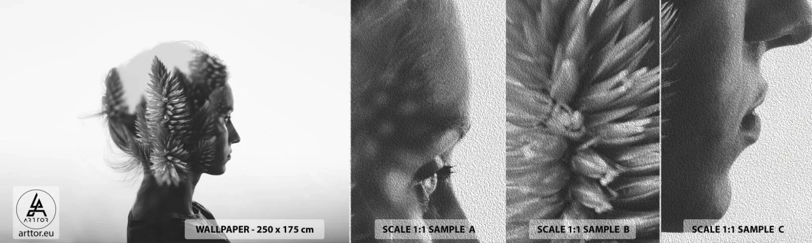 Prøve Fototapet Premium Sand - Dame af fyrreskoven - Abstraktion, Kvinde, Stykke - 100x30 cm