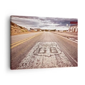 Lærredstryk - Billede på lærred - Route 66 i et ørkenklima med en malerisk himmel - 70x50cm - Mother Road - amerikansk legende - Moderne vægdekoration til stue og soveværelse ARTTOR
