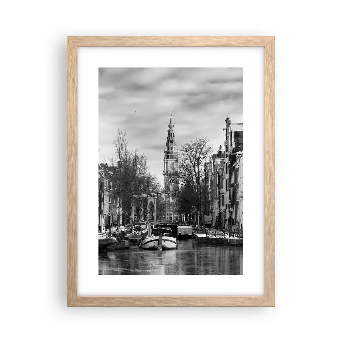 Plakat i ramme af lyst egetræ - Amsterdam stemning - 30x40 cm