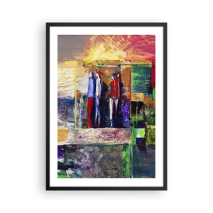 Plakat i sort ramme - Farverig abstraktion med silhuetter af figurer og intense farver - 50x70cm - Forhold og følelser - Moderne vægdekoration til stue og soveværelse ARTTOR