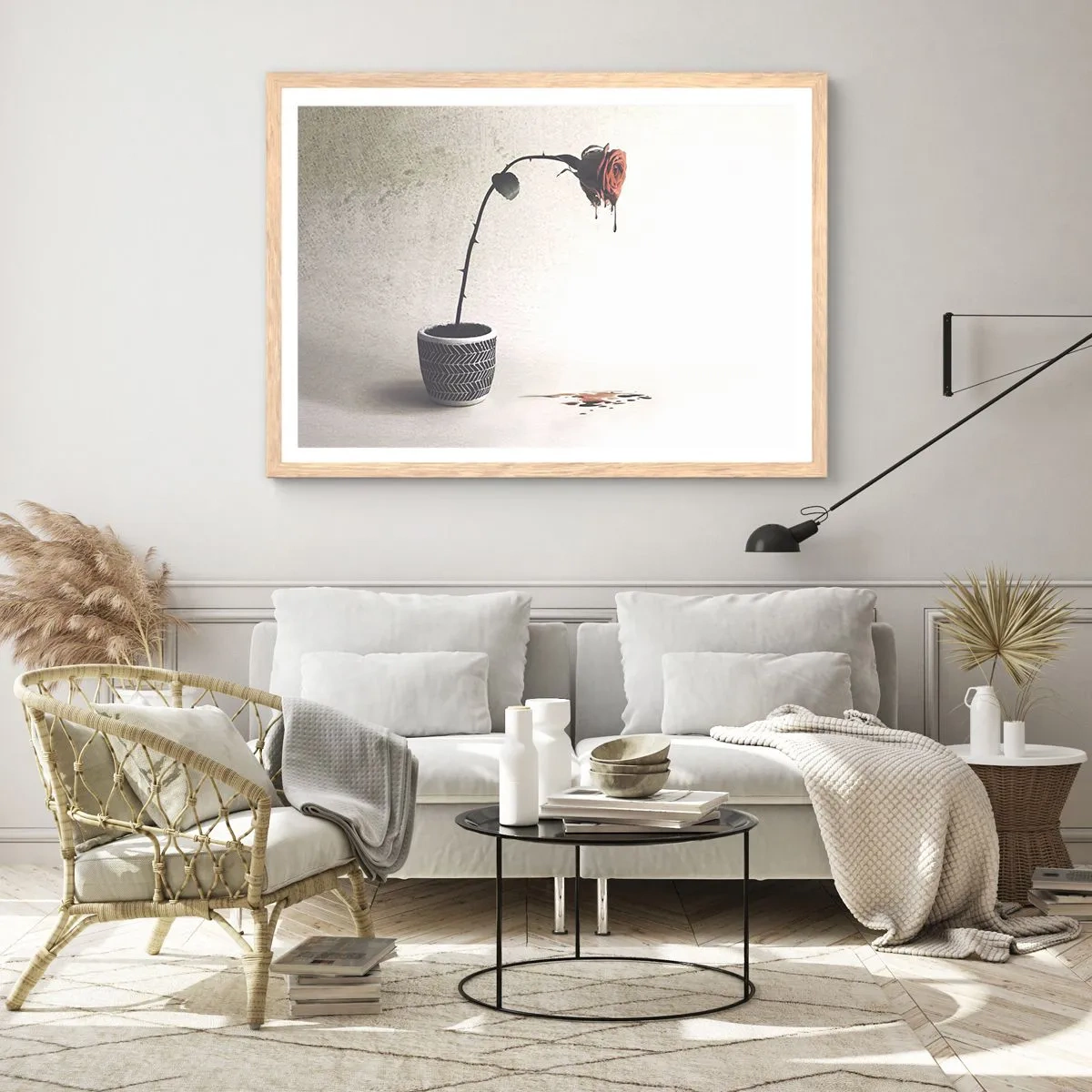 Plakat i ramme af lyst egetræ - Rosa dolorosa - 91x61 cm