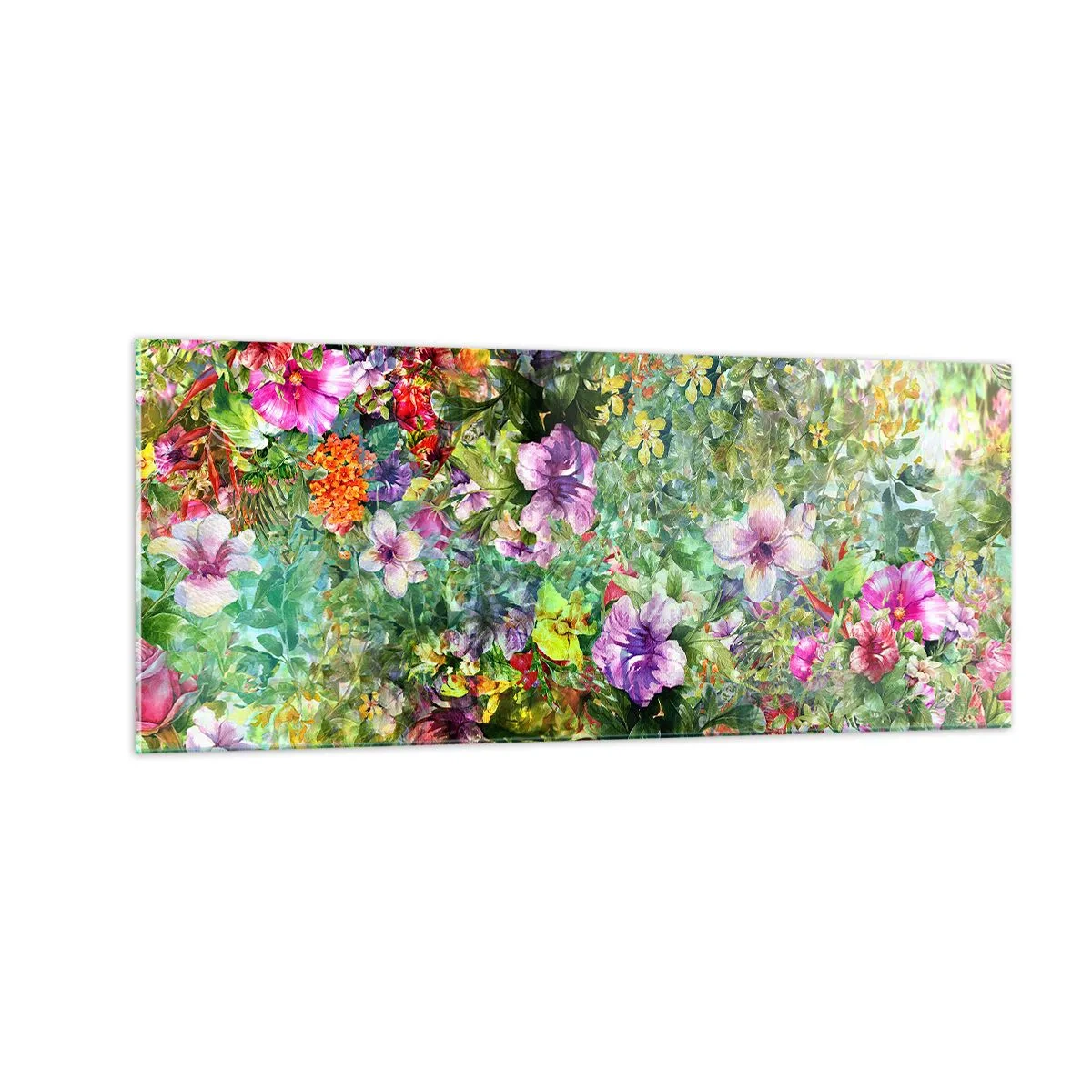 Billede på glas - Ind i blomsterne ved fortabelse - 100x40 cm