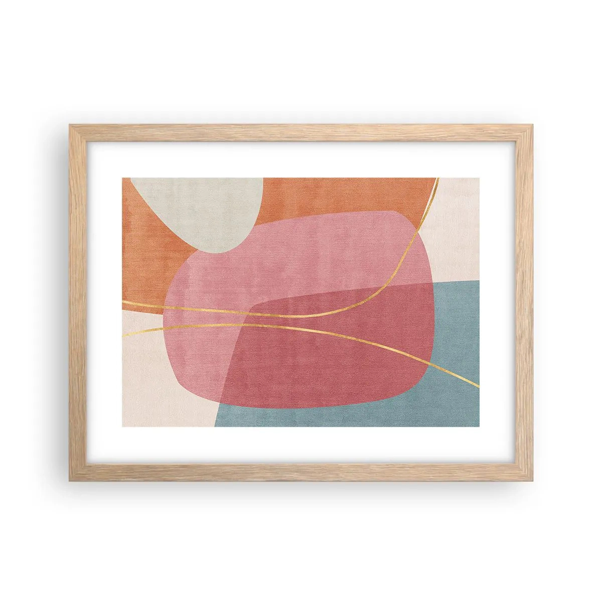 Plakat i ramme af lyst egetræ - Pastelkomposition med guldtråd - 40x30 cm