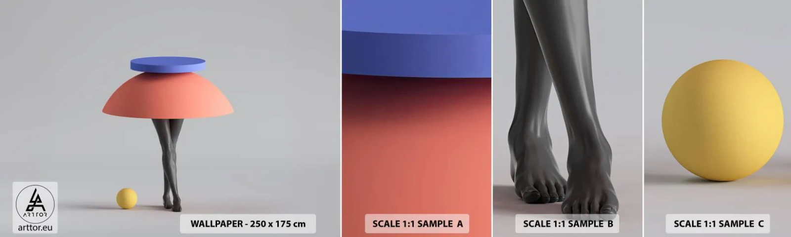 Fototapet Prøve Standard Eco - Surrealistisk komposition - 3D, Ben, Former - 100x30 cm