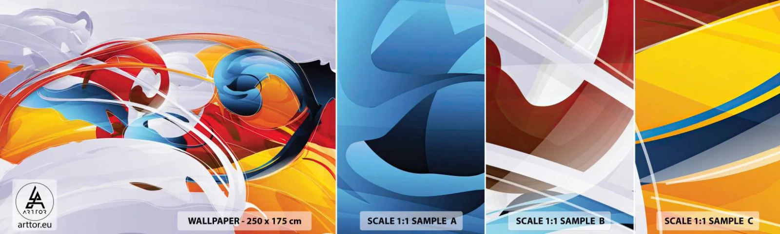 Prøve Fototapet Selvklæbende Deluxe Sticker - Elementernes dans - Abstraktion, Stykke, Grafik - 100x30 cm