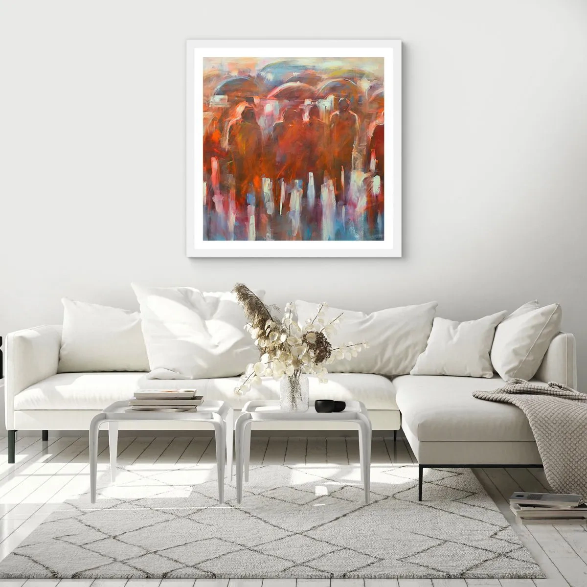 Plakat i hvid ramme - Lige i regn og tåge - 50x50 cm