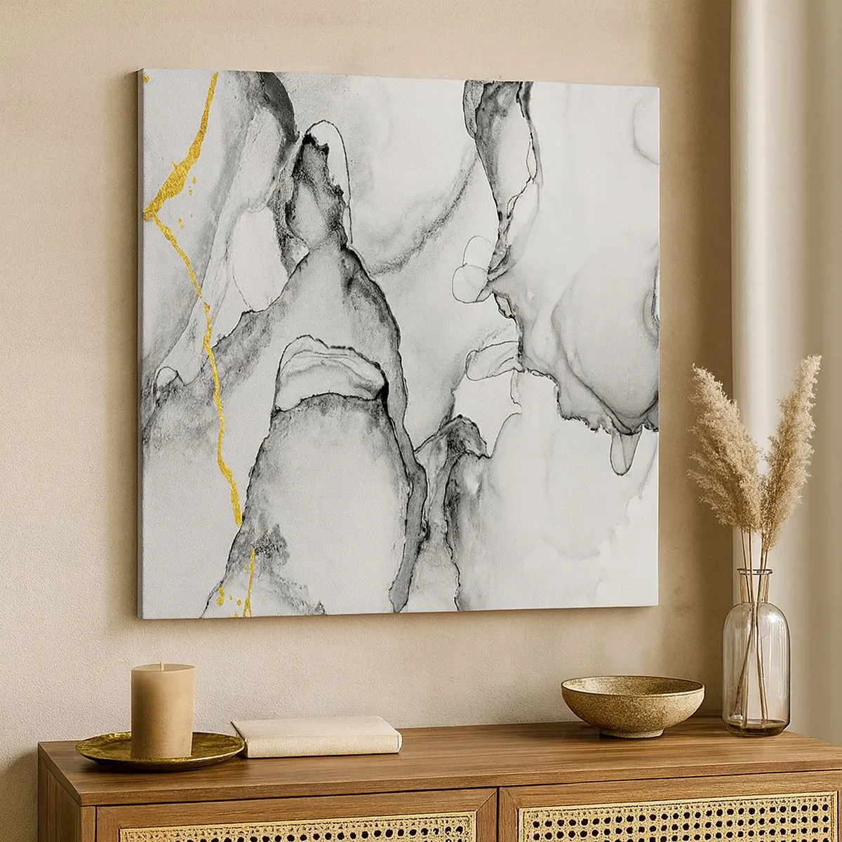 Lærredstryk - Billede på lærred - Sammensætning med guldmotiv - 30x30 cm