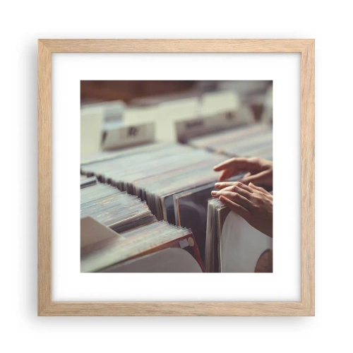 Plakat i ramme af lyst egetræ - På jagt efter følelser - 30x30 cm