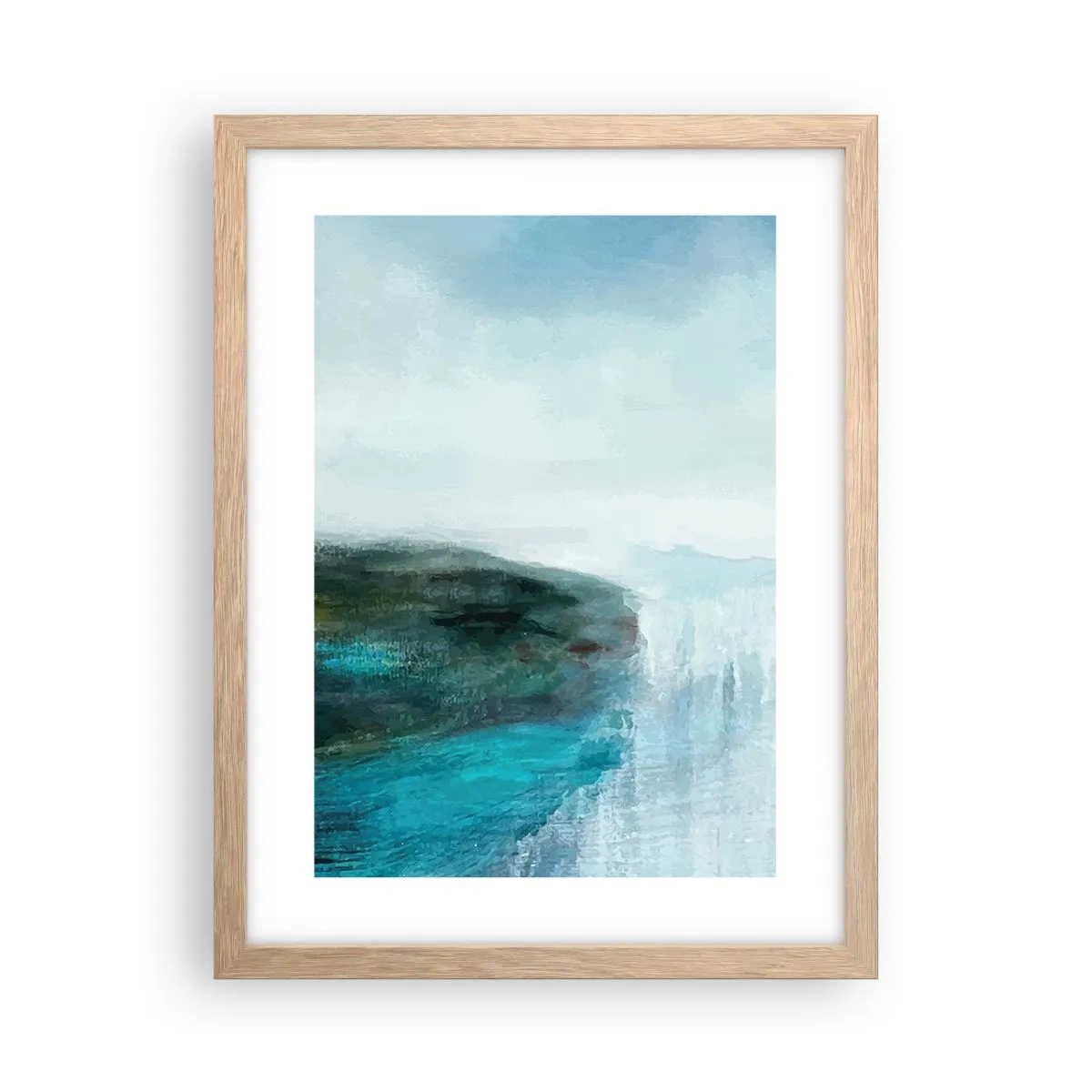 Plakat i ramme af lyst egetræ - Marin abstraktion - 30x40 cm