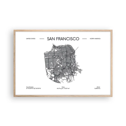 Plakat i ramme af lyst egetræ - San Franciscos anatomi - 91x61 cm