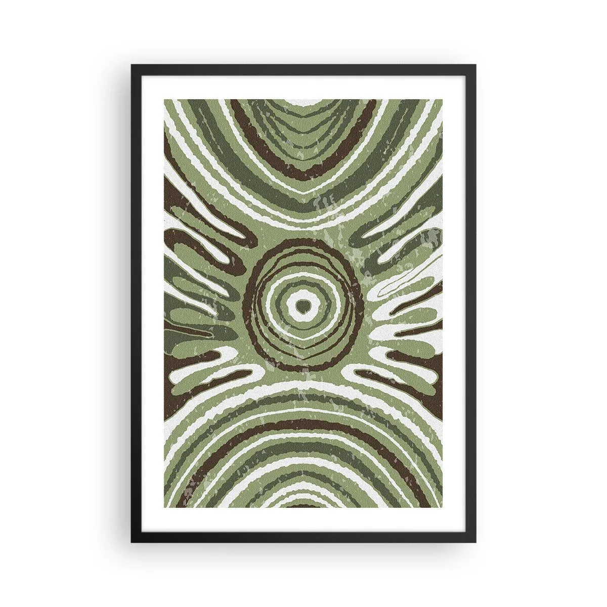 Plakat i sort ramme - Symmetrisk abstrakt mønster i grønne nuancer - 50x70cm - Eksplosion af følelser - Moderne vægdekoration til stue og soveværelse ARTTOR