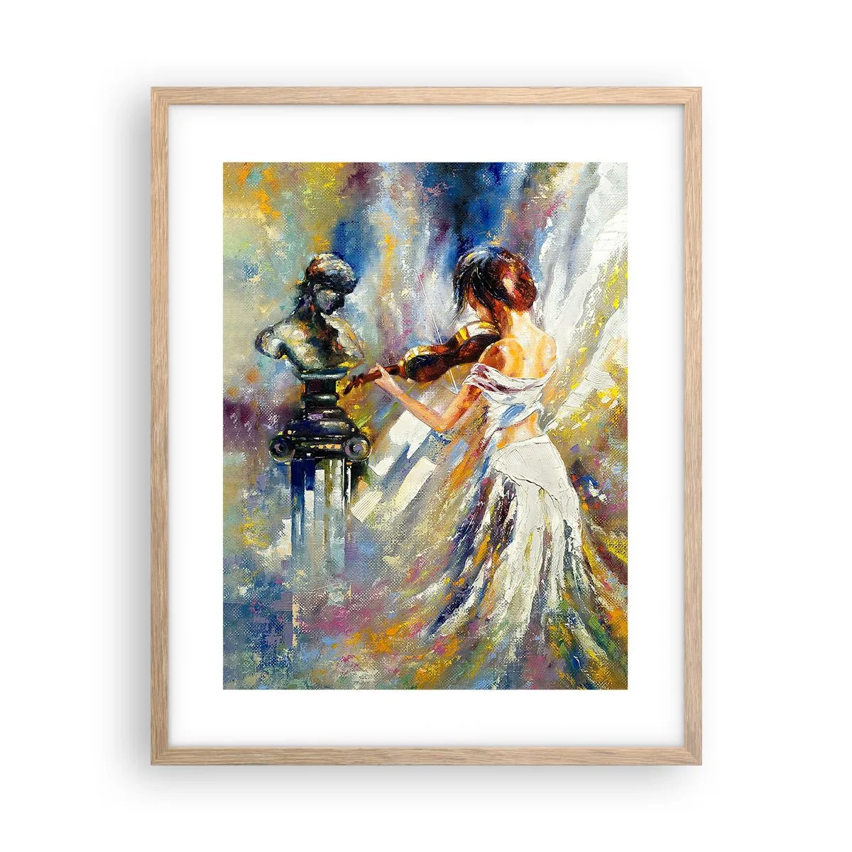 Plakat i ramme af lyst egetræ - Genopliv med følelse - 40x50 cm