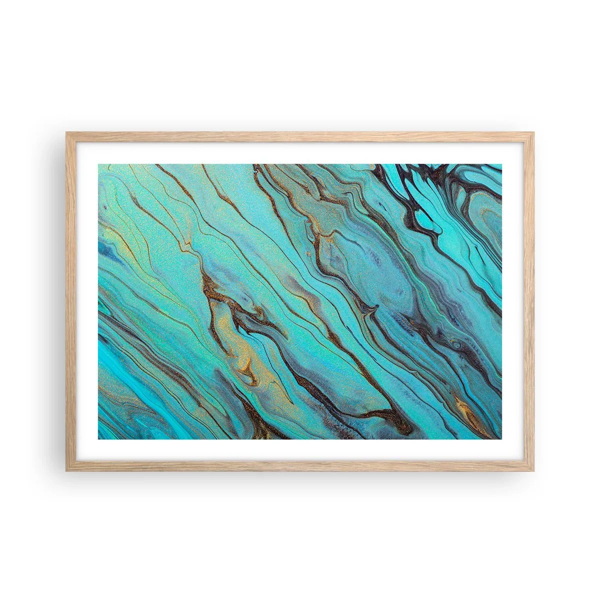 Plakat i ramme af lyst egetræ - Turkis tidevand - 70x50 cm