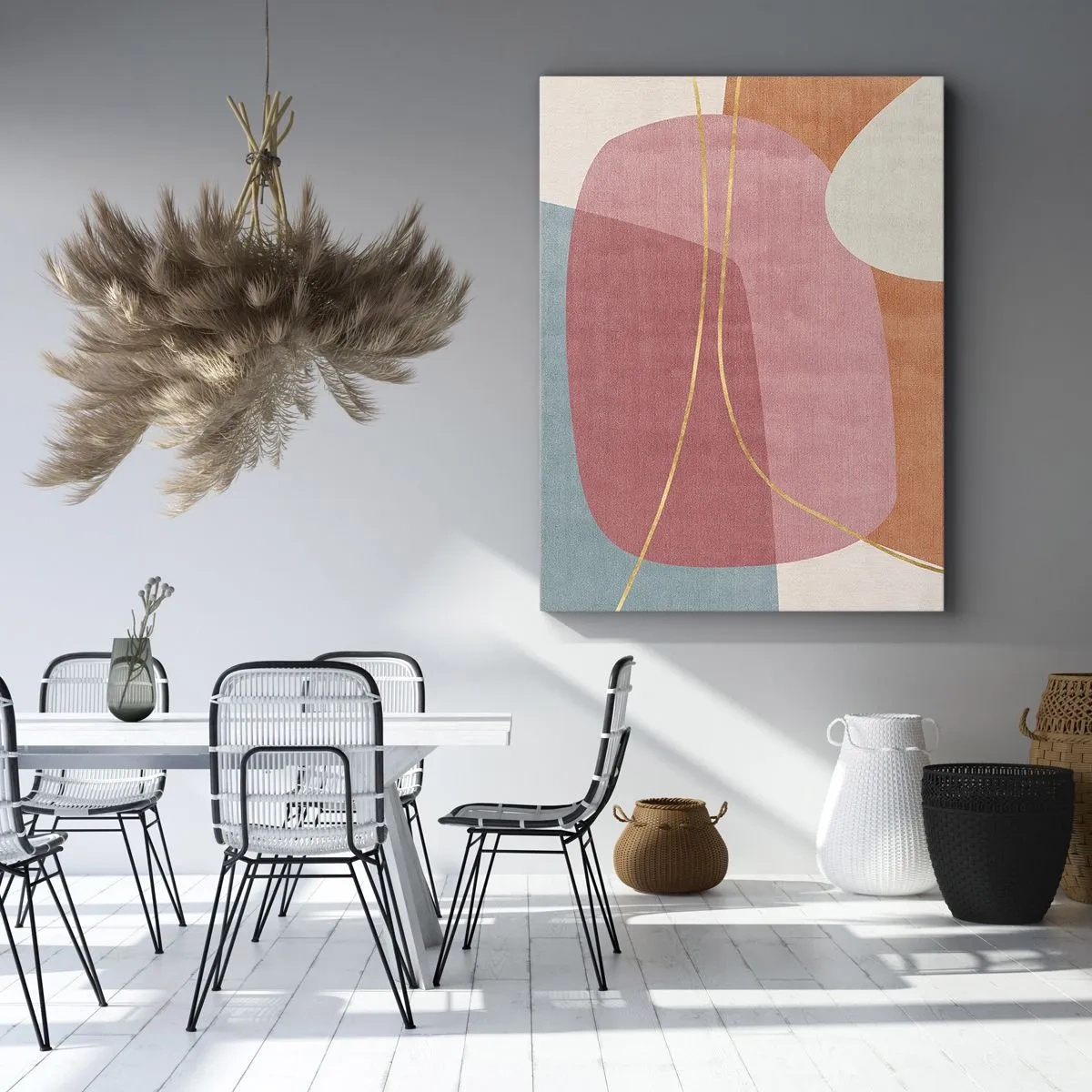 Lærredstryk - Billede på lærred - Pastelkomposition med guldtråd - 50x70 cm