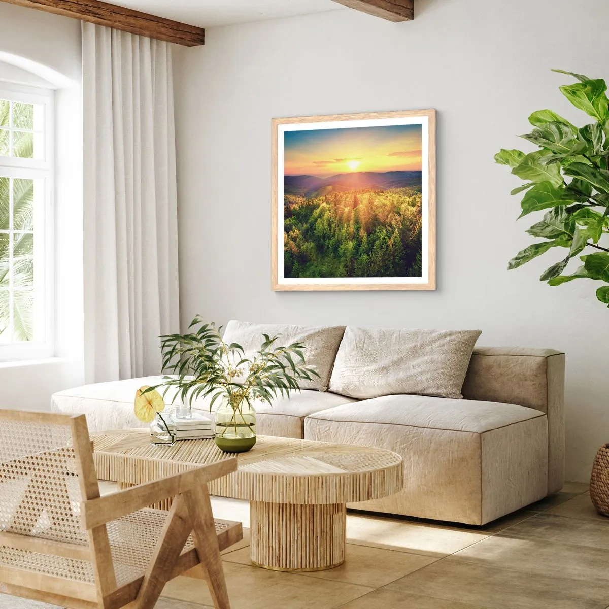 Plakat i ramme af lyst egetræ - Toppe og bjergtoppe - 60x60 cm