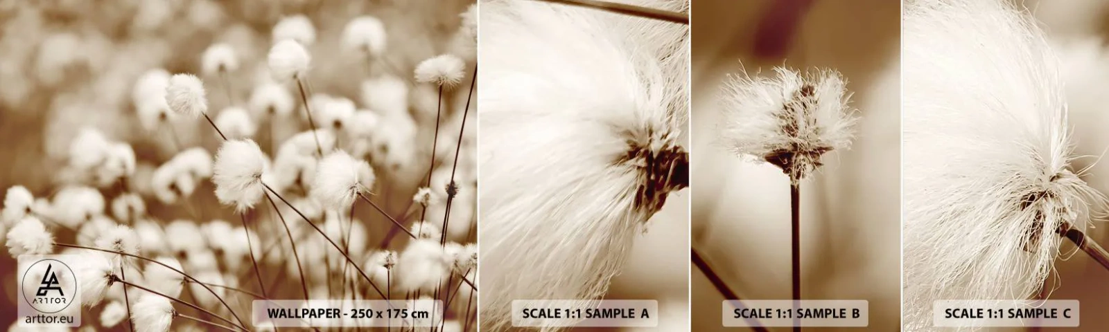 Prøve Fototapet Selvklæbende Deluxe Sticker - Fyldig mark - Bomuldsblomst, Blomst, Bomuldskvist - 100x30 cm