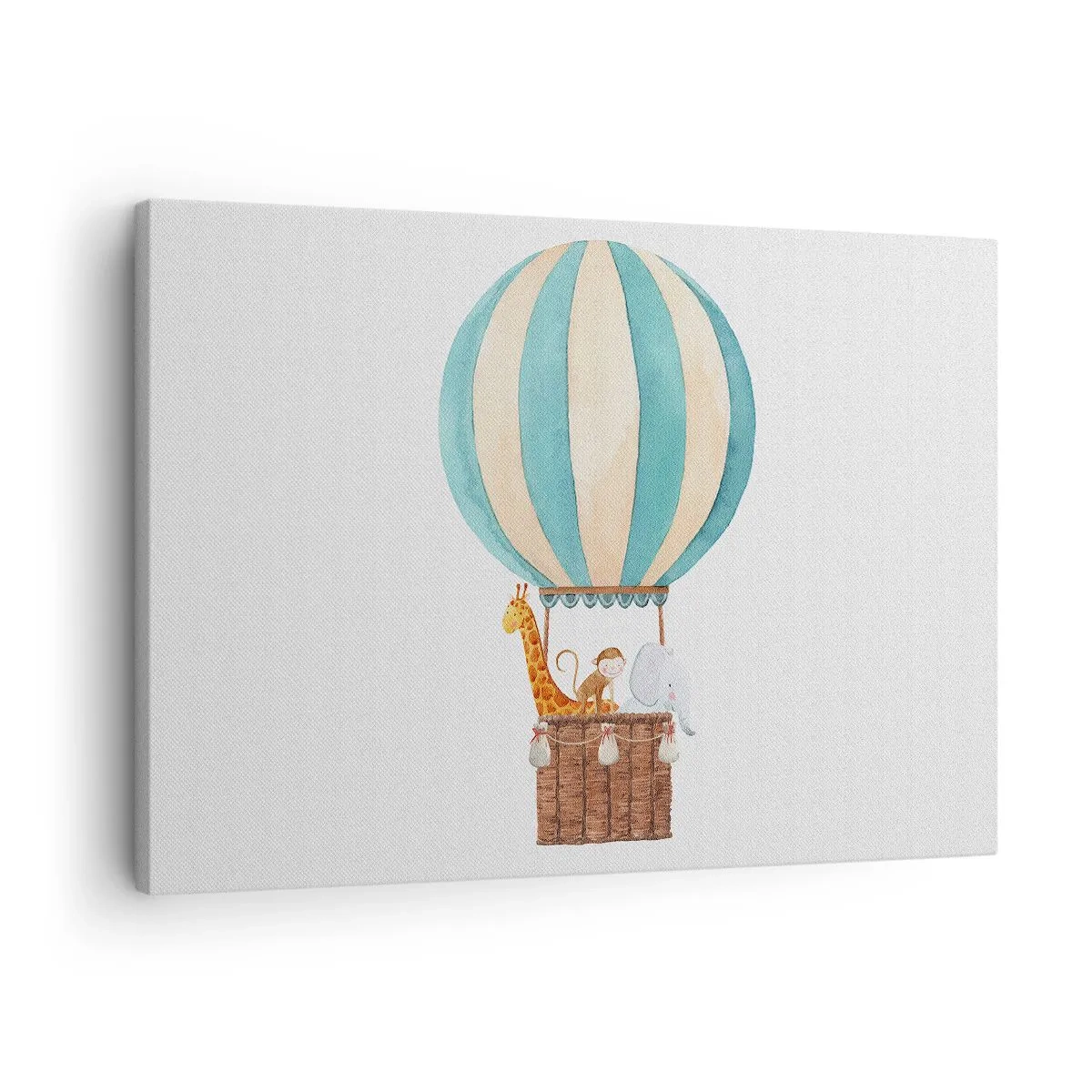 Lærredstryk - Billede på lærred - En ballon med søde dyr i pastelfarver - 70x50cm - Fantastisk tur - Moderne vægdekoration til stue og soveværelse ARTTOR