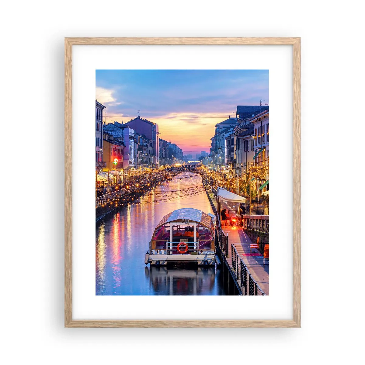 Plakat i ramme af lyst egetræ - En aften med lys og sjov - 40x50 cm