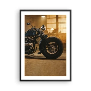 Plakat i sort ramme - Motorcykel i et stilfuldt værksted - 50x70cm - Jeg kan gøre alt - Moderne vægdekoration til stue og soveværelse ARTTOR