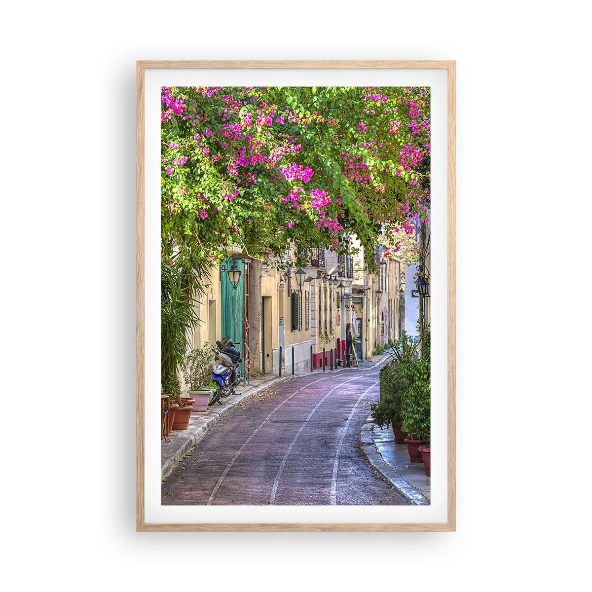 Plakat i ramme af lyst egetræ - En blomstrende gyde - 61x91 cm