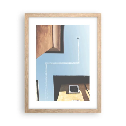 Plakat i ramme af lyst egetræ - Over den urbane labyrint - 30x40 cm