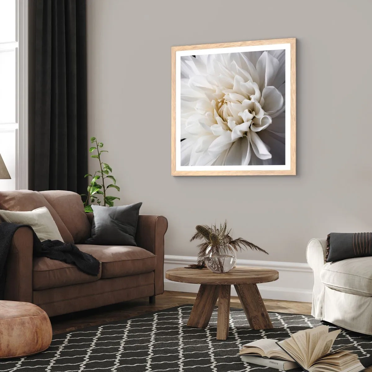 Plakat i ramme af lyst egetræ - Morgenbrud - 60x60 cm