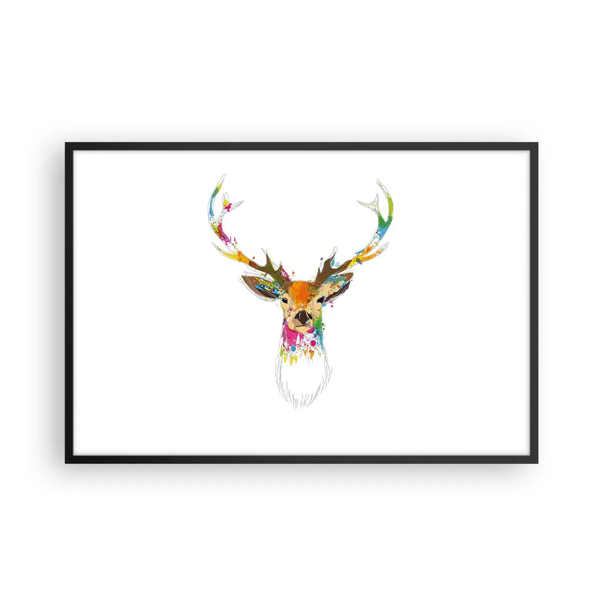 Plakat i sort ramme - Blid kronhjort badet i farver - 91x61 cm