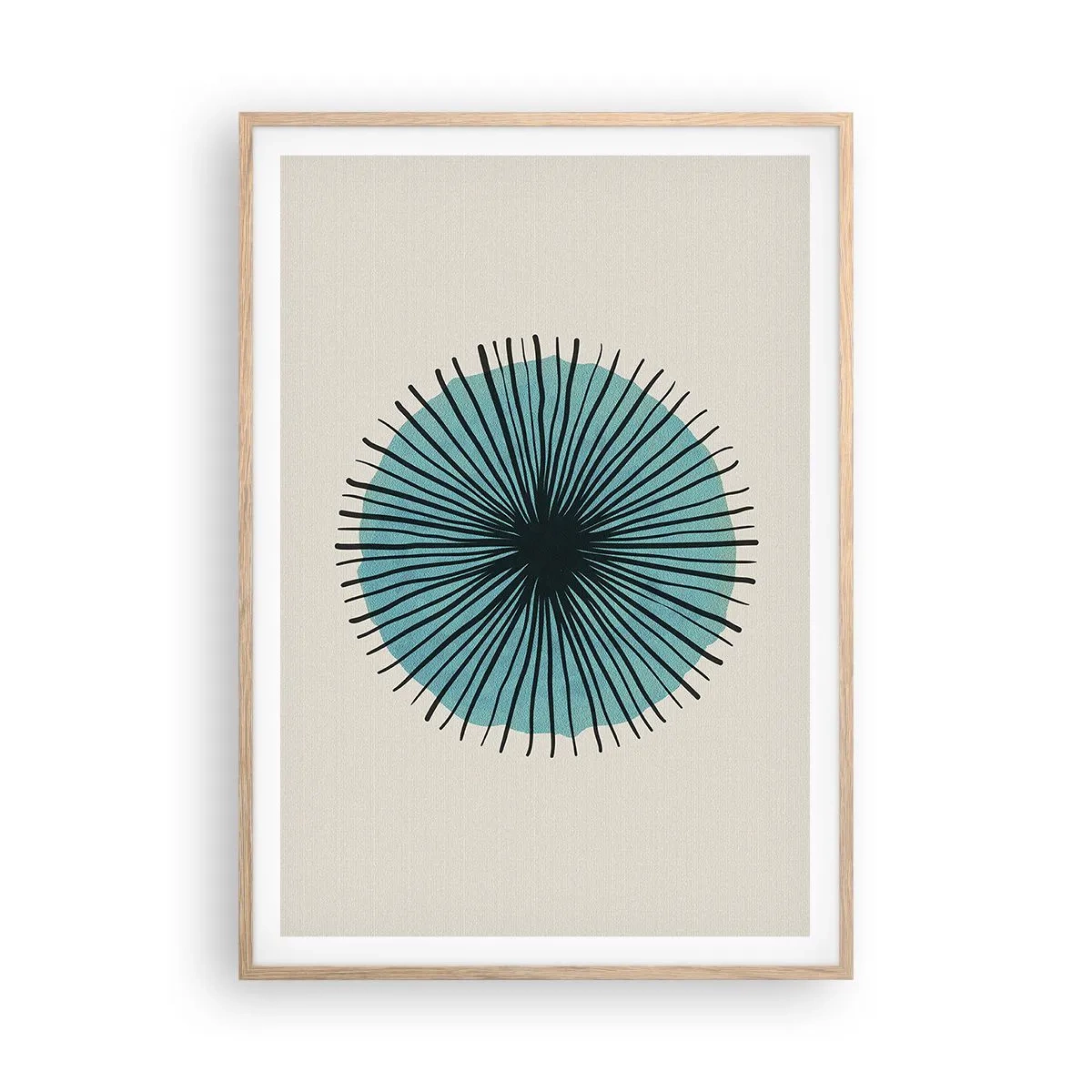 Plakat i ramme af lyst egetræ - Strålende på blå - 70x100 cm