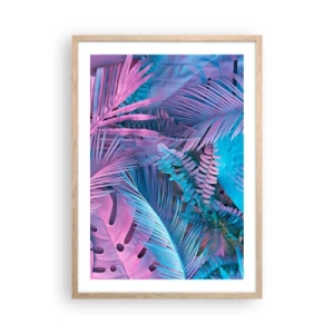 Plakat i ramme af lyst egetræ - Troperne i lyserød og blå - 50x70 cm