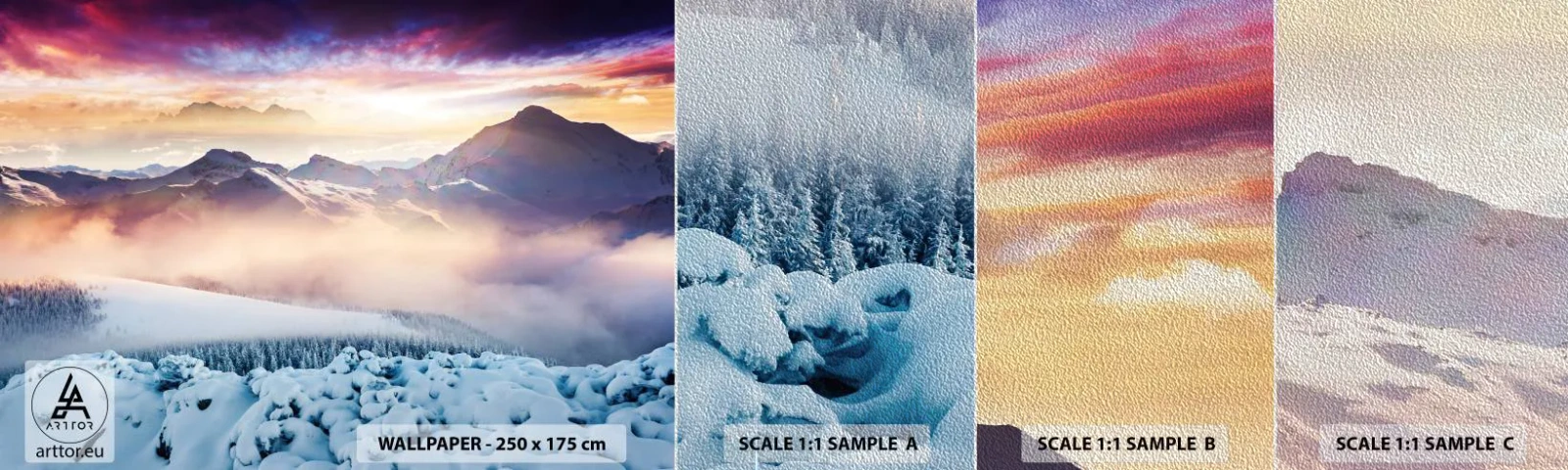 Prøve Fototapet Premium Sand - Naturens kraft og renhed - Landskab, Bjerge, Vinter - 100x30 cm