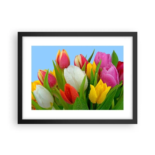 Plakat i sort ramme - En blomstret regnbue i dugdråber - 40x30 cm
