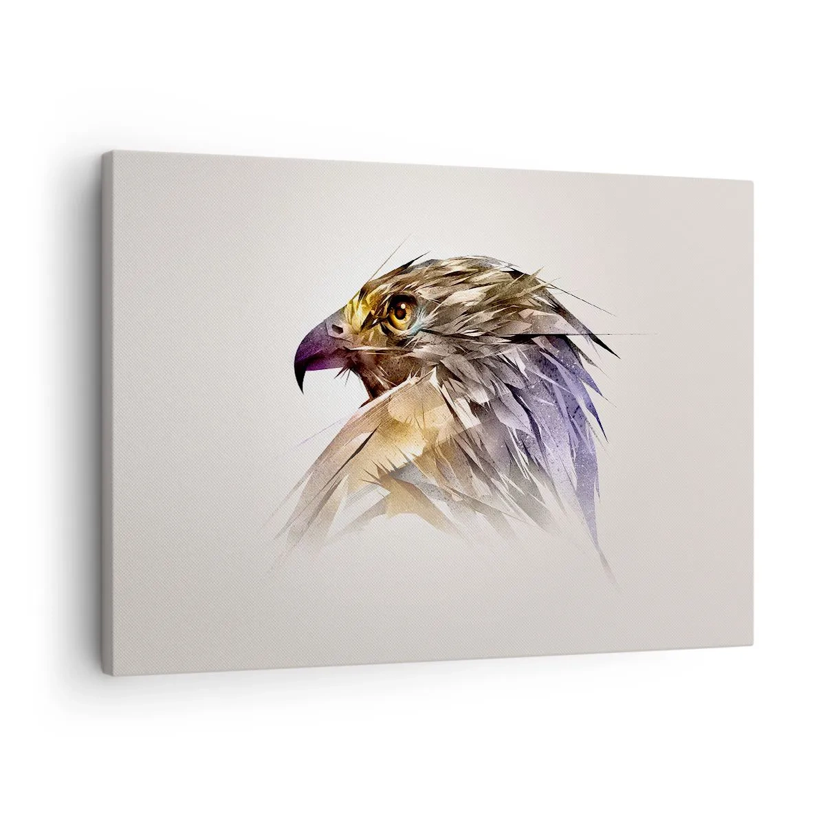 Lærredstryk - Billede på lærred - Kunstnerisk portræt af en ørn i pastelfarver - 70x50cm - Portræt af en kriger - Moderne vægdekoration til stue og soveværelse ARTTOR