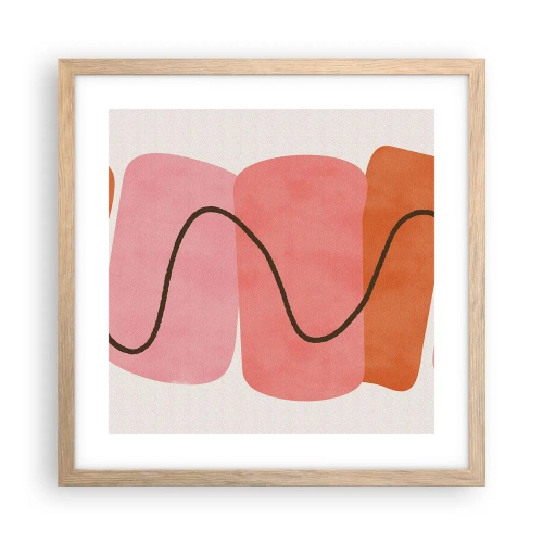 Plakat i ramme af lyst egetræ - Formernes blide bevægelse - 40x40 cm