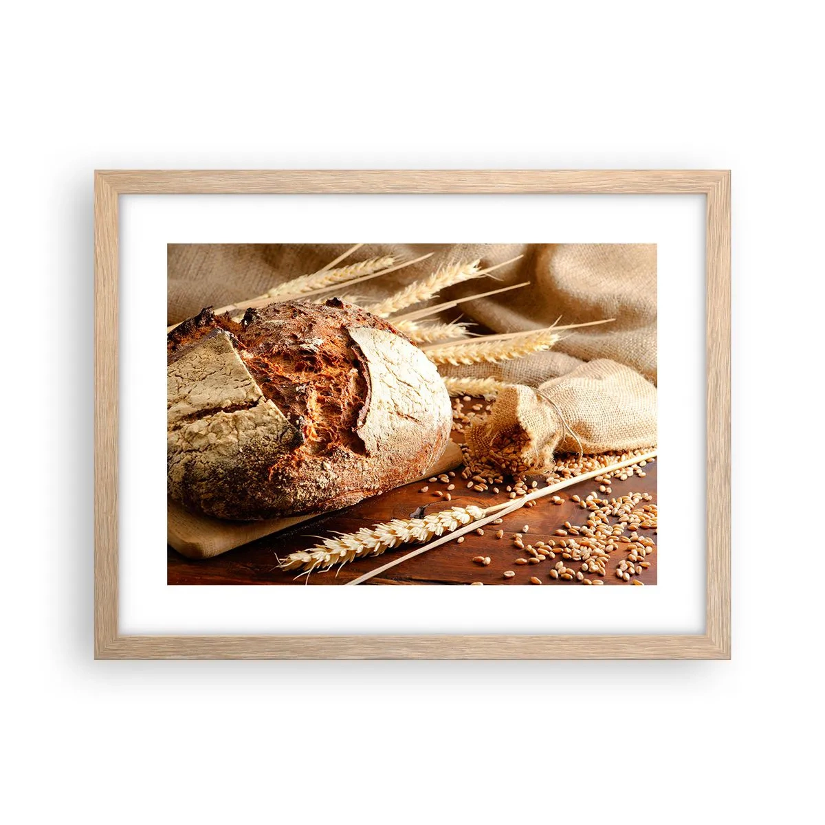 Plakat i ramme af lyst egetræ - Appetitlig, velduftende, sprød - 40x30 cm