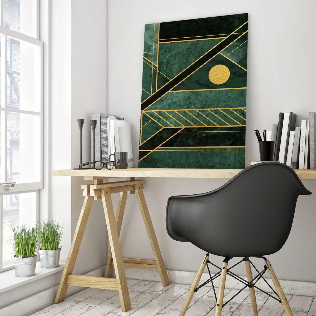 Billede på glas - Dynamikken i guld og azurblå - 50x70 cm