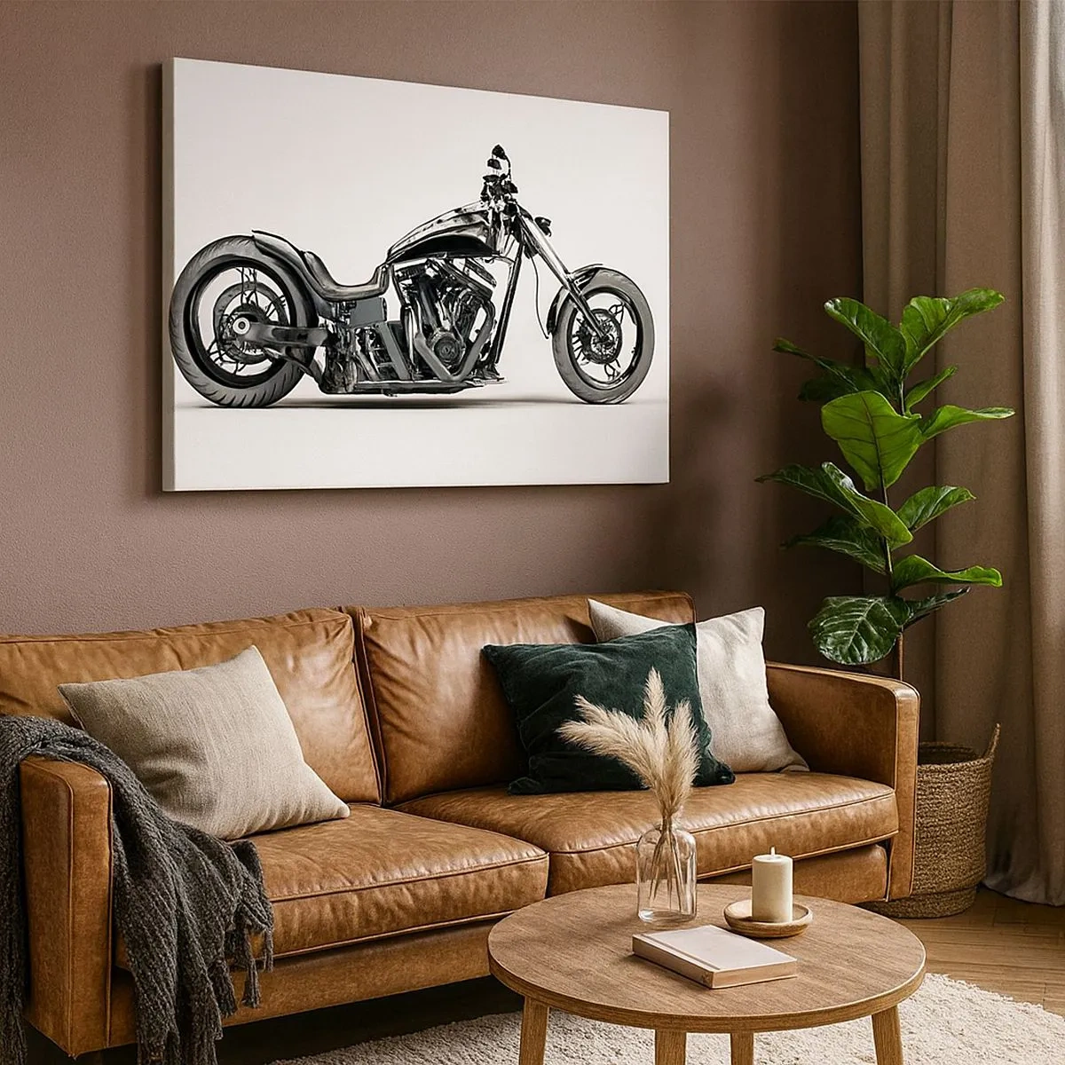 Lærredstryk - Billede på lærred - Stilfuld sort specialmotorcykel på en hvid baggrund - 70x50cm - For frihedselskere - Moderne vægdekoration til stue og soveværelse ARTTOR