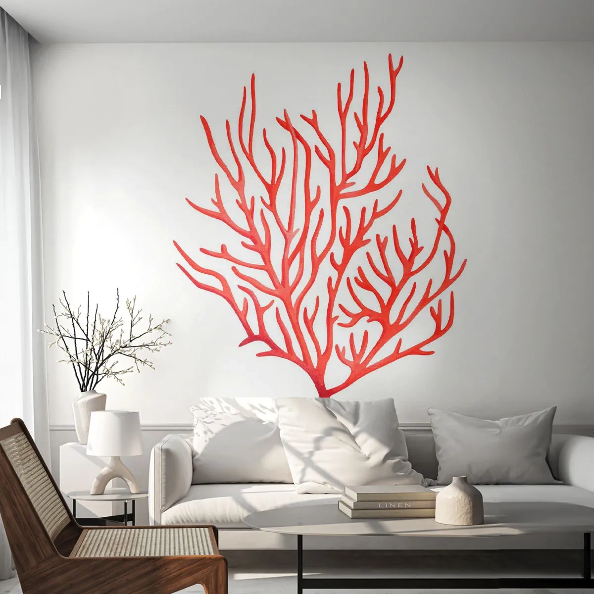 Fototapet Premium Sand - Koral-filigran - koralrev, Ved havet, Minimalistisk - 250x175 cm