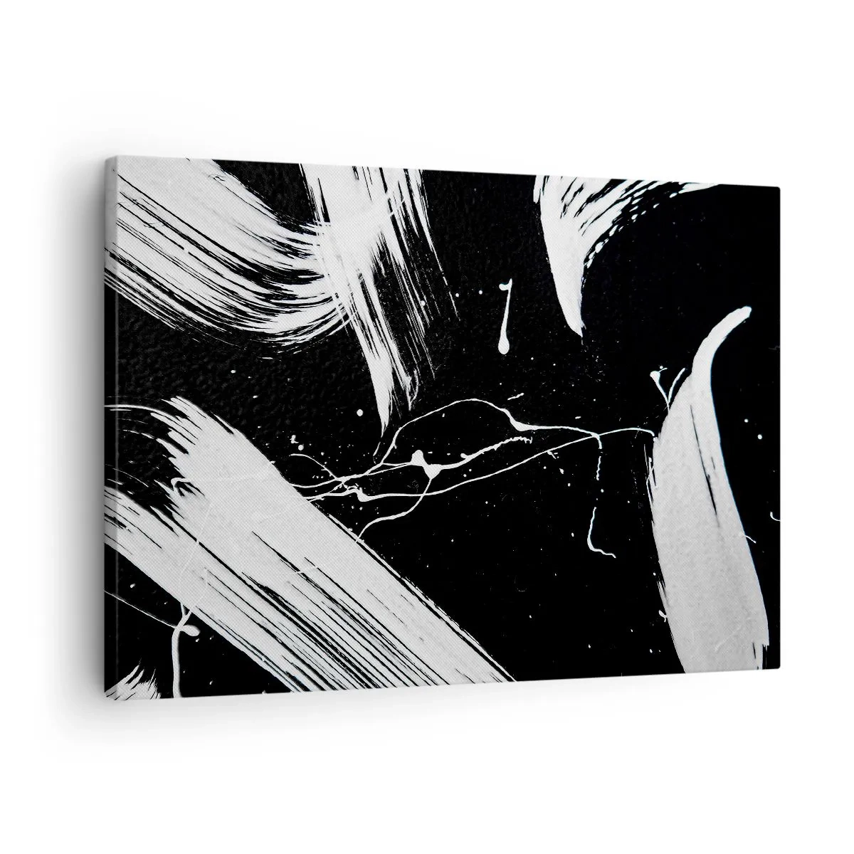 Lærredstryk - Billede på lærred - Abstrakte hvide streger på en sort baggrund - 70x50cm - Bryder mørket - Moderne vægdekoration til stue og soveværelse ARTTOR