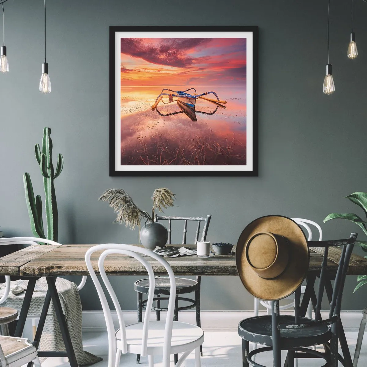 Plakat i sort ramme - Roen ved en tropisk aften - 50x50 cm