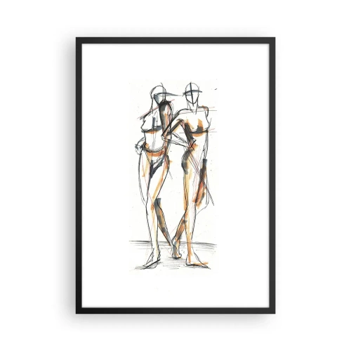 Plakat i sort ramme - Abstrakt skitse af to figurer i varme farver. - 50x70cm - En undersøgelse af charme - Moderne vægdekoration til stue og soveværelse ARTTOR