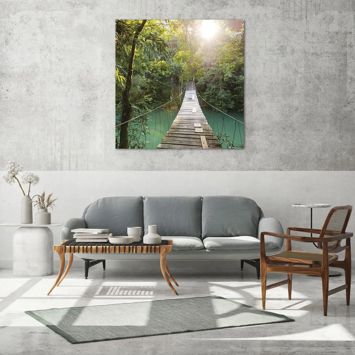 Billede på glas - Over det azurblå vand til den azurblå skov - 60x60 cm