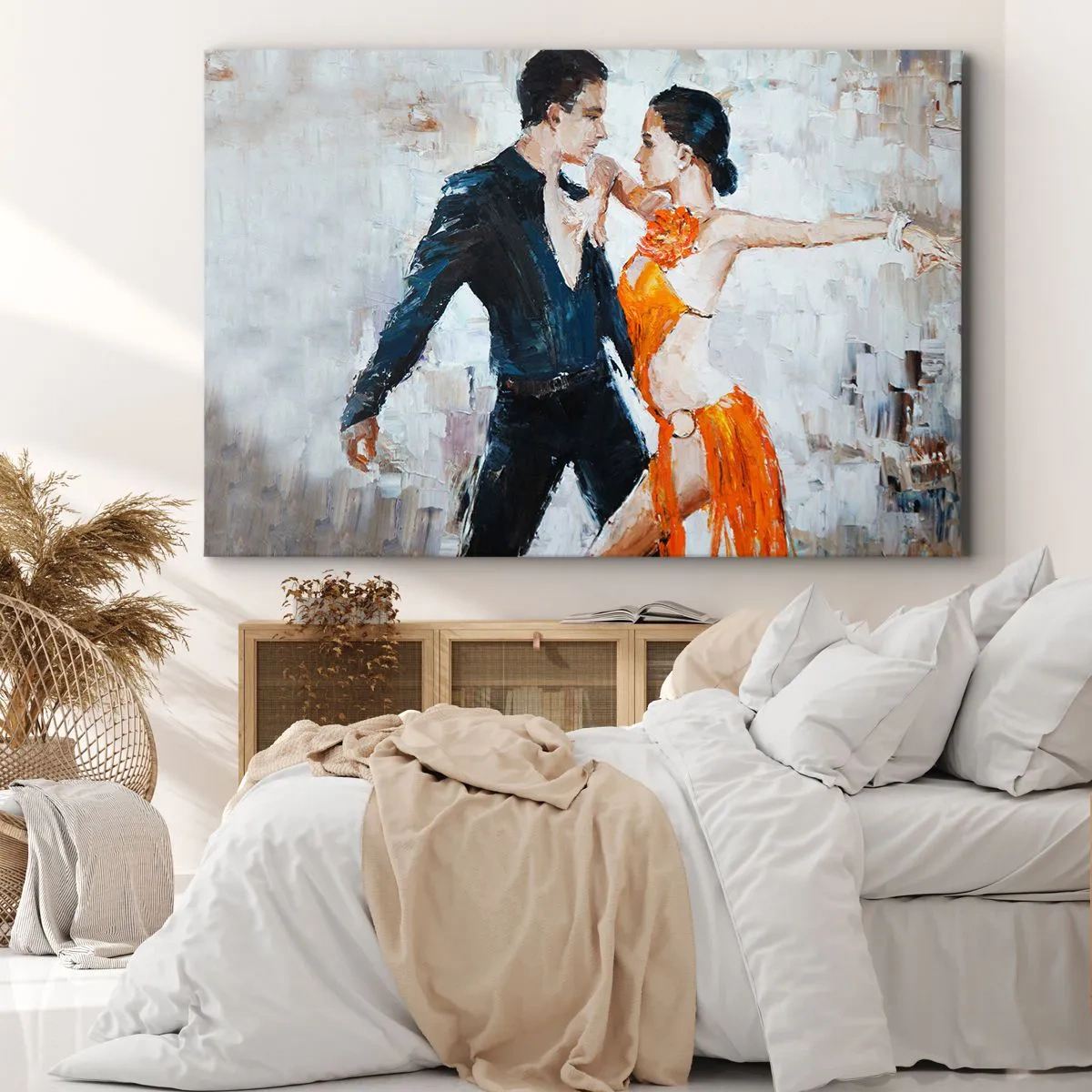 Lærredstryk - Billede på lærred - Et dynamisk par, der danser i latinamerikansk stil. - 70x50cm - Dirty dancing - Moderne vægdekoration til stue og soveværelse ARTTOR
