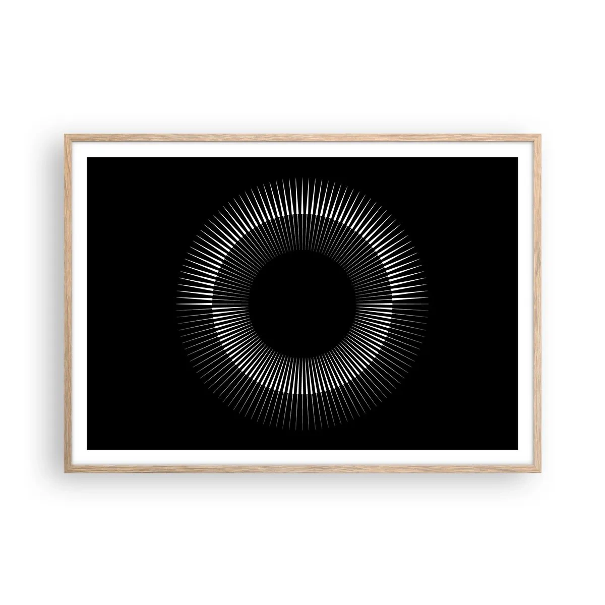 Plakat i ramme af lyst egetræ - Sort sol - 100x70 cm