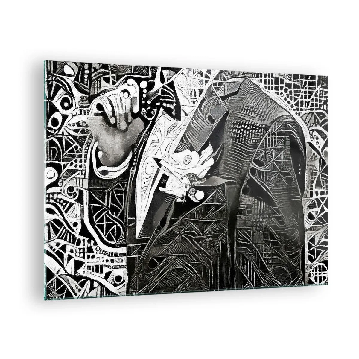 Billede på glas - Sort-hvid abstraktion med geometriske mønstre - 70x50cm - Bare en tilsyneladende grå mand - Moderne vægdekoration til stue og soveværelse ARTTOR