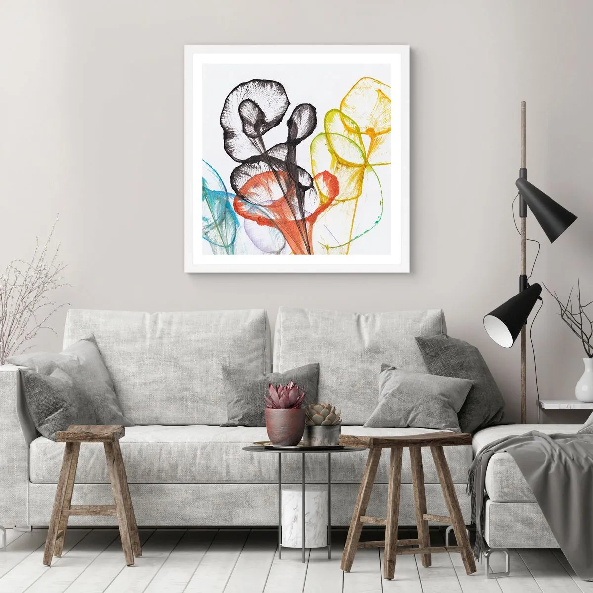 Plakat i hvid ramme - Blomster med sjæl - 60x60 cm