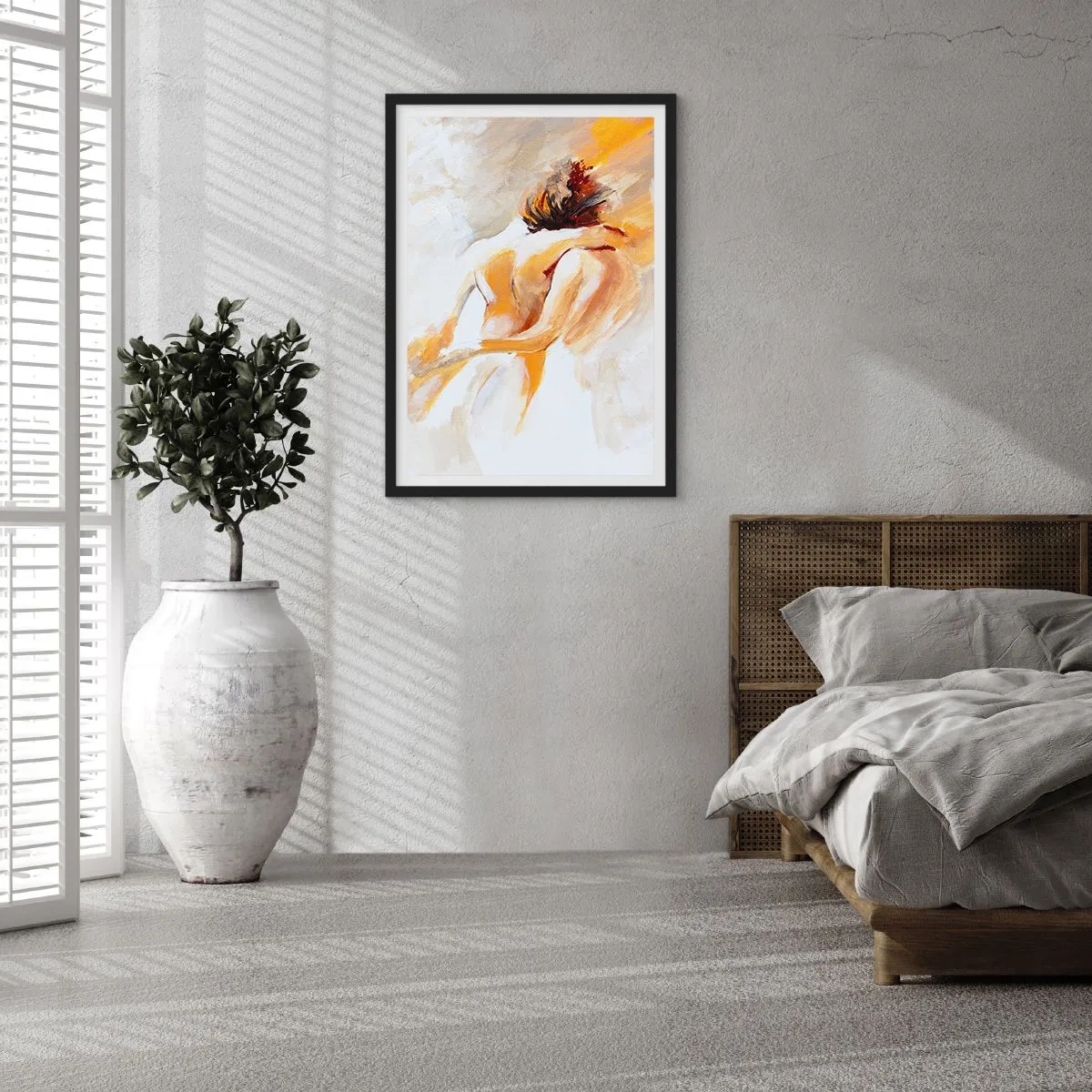 Plakat i sort ramme - Abstrakt par i varme farver på en lys baggrund - 50x70cm - I himlen af nærhed - Moderne vægdekoration til stue og soveværelse ARTTOR